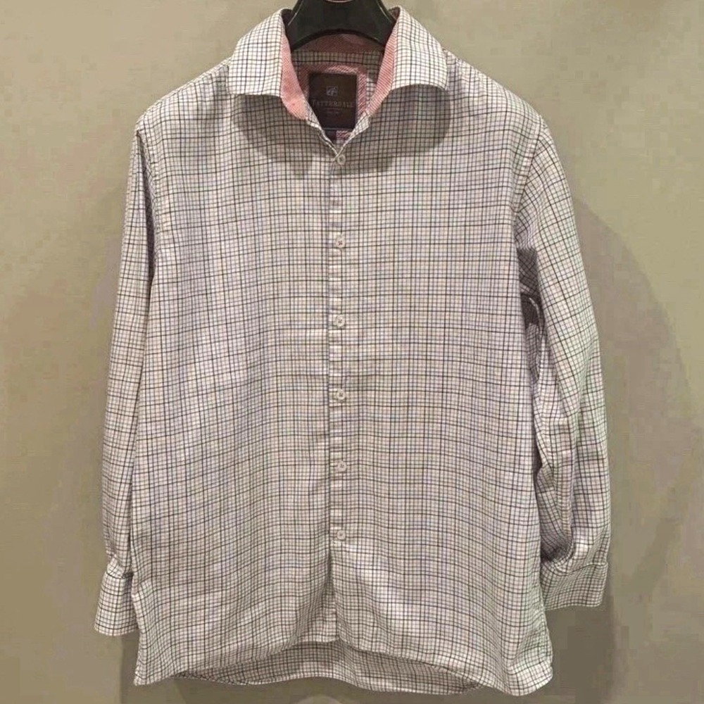 Tattersall Trim Fit Check Cotton Dress Shirt Long Sleeve 16.5 32/33